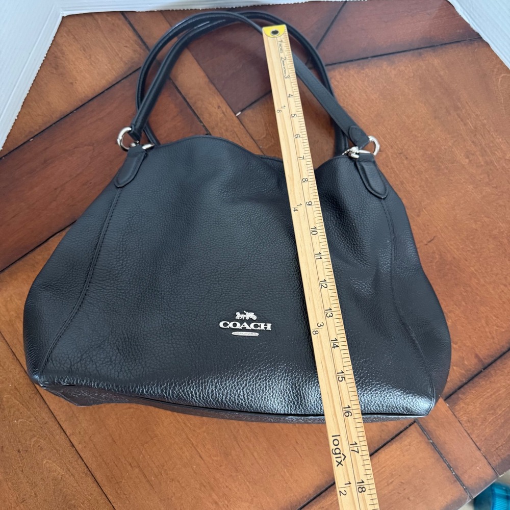 Coach Edie Black Leather Shoulder Bag Purse F80268 - Picture 7 of 11